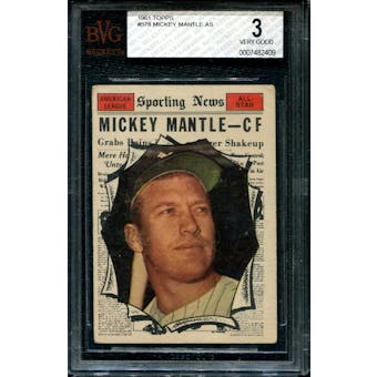 1961 Topps Baseball #578 Mickey Mantle All Star BVG 3 (VG) *2409