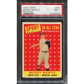1958 Topps Baseball #487 Mickey Mantle All Star PSA 7 (NM) *5098