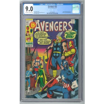 Avengers #92 CGC 9.0 (OW-W) *0319784012*