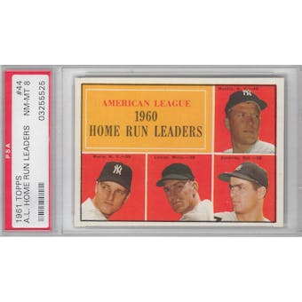 1961 Topps Baseball A.L. Home Run Leaders (Mickey Mantle) PSA 8 (NM-MT) *5525