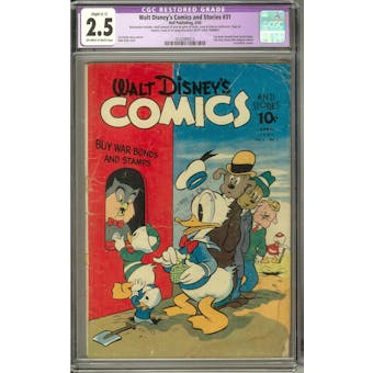 Walt Disney Comics and Stories #31 CGC 2.5 Slight (C-1) Restoration (OW-W) *0330484014*