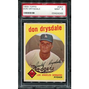 1959 Topps Baseball #387 Don Drysdale PSA 9 (MINT) *4243