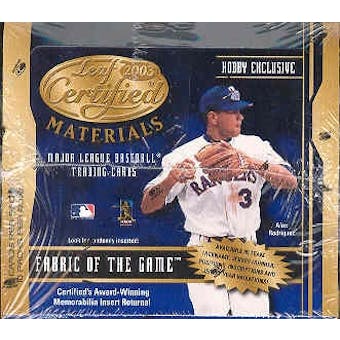 2003 Leaf Certified Materials Baseball Hobby Box