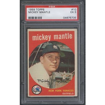 1959 Topps Baseball #10 Mickey Mantle PSA 5 (EX) *5735