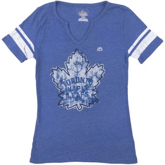Toronto Maple Leafs Majestic Heather Blue Tested V-Neck Tri Blend Tee Shirt (Womens Large)