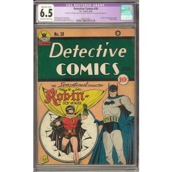 Detective Comics #38 CGC 6.5 Moderate/Extensive (B-4) Restoration (OW-W) *0962711003*