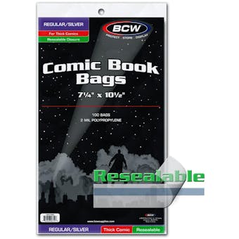 BCW Resealable Silver/Regular Comic Bags - Thick (100Ct.)