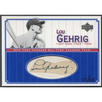2000 Upper Deck Yankees Master Collection Mystery Pack Inserts #LGC13 Lou Gehrig Cut Auto 1/3