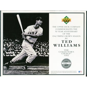 1992 Upper Deck Ted Williams Baseball Triple Crown Commemorative Sheet Lot of 10