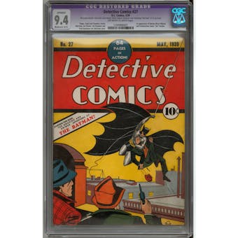Detective Comics #27 CGC 9.4 (OW-W) Moderate Restoration (A-3) *1200906001* + Batman #1-36 Original Owner Run