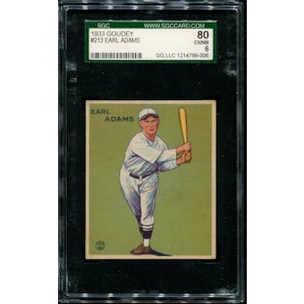 1933 Goudey Baseball #213 Earl Adams SGC 80 (EX/MT 6) *9006