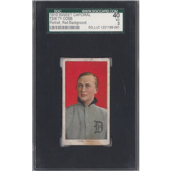 1910 T206 Sweet Corporal Ty Cobb Portrait/Red Background SGC 40 (VG) *9061