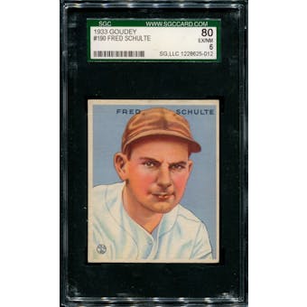 1933 Goudey Baseball #190 Fred Schulte SGC 80 (EX/NM 6) *2012