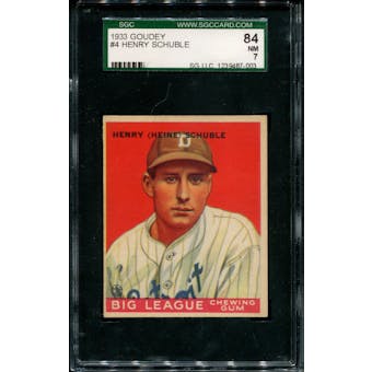 1933 Goudey Baseball #4 Henry Schuble SGC 84 (NM 7) *7003