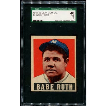 1948 Leaf Baseball #3 Babe Ruth SGC 40 (VG 3) *3001