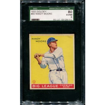 1933 Goudey Baseball #69 Randy Moore SGC 80 (EX/NM 6) *9013