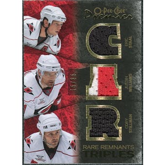 2007/08 Upper Deck OPC Premier Rare Remnants Triples Gold #PTSWS Cory Stillman Justin Williams Eric Staal /35