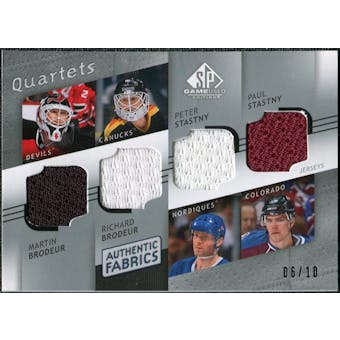2008/09 Upper Deck SP Game Used Authentic Fabrics Quads #BBSS Martin Richard Brodeur Peter Paul Stastny /10