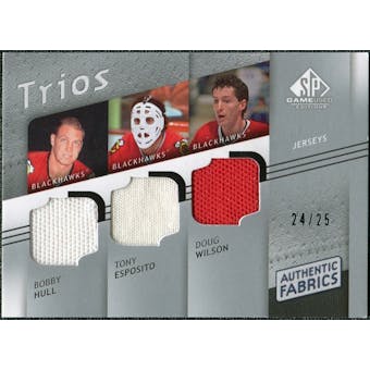 2008/09 Upper Deck SP Game Used Authentic Fabrics Trios #HEW Bobby Hull Tony Esposito Doug Wilson /25