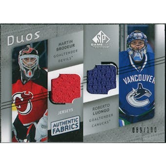 2008/09 Upper Deck SP Game Used Authentic Fabrics Duos #BL Martin Brodeur Roberto Luongo /100