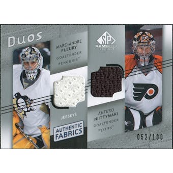 2008/09 Upper Deck SP Game Used Authentic Fabrics Duos #FN Marc-Andre Fleury Antero Niittymaki /100
