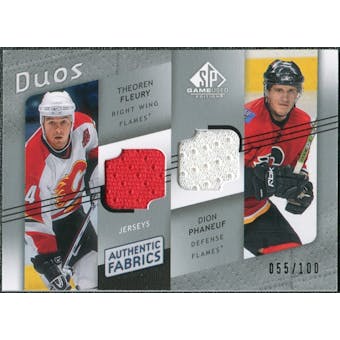 2008/09 Upper Deck SP Game Used Authentic Fabrics Duos #FP Theoren Fleury Dion Phaneuf /100
