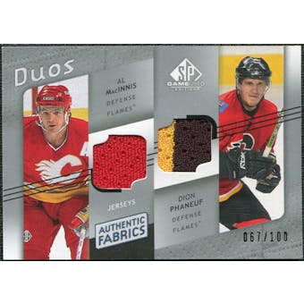 2008/09 Upper Deck SP Game Used Authentic Fabrics Duos #MP Al MacInnis Dion Phaneuf /100