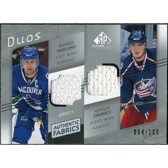 2008/09 Upper Deck SP Game Used Authentic Fabrics Duos #PZ Markus Naslund Nikolai Zherdev /100
