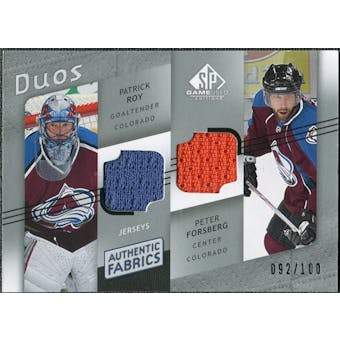 2008/09 Upper Deck SP Game Used Authentic Fabrics Duos #RF Patrick Roy Peter Forsberg /100
