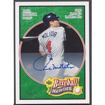 2005 Upper Deck Baseball Heroes #52 Paul Molitor Signature Emerald Auto #56/99
