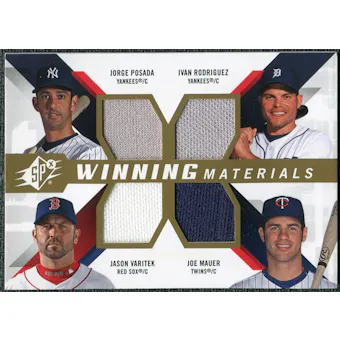 2009 Upper Deck SPx Winning Materials Quad #PRMV Jorge Posada/Ivan Rodriguez/Joe Mauer/Jason Varitek