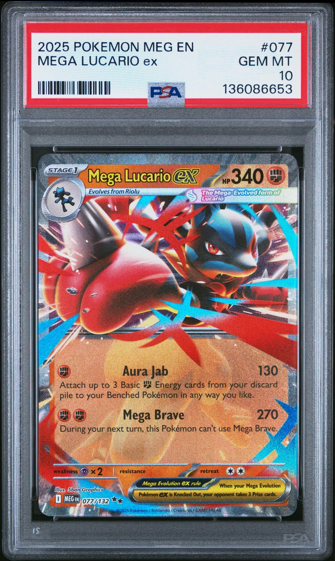 Pokemon Mega Evolution Mega Lucario ex 077/132 PSA 10 GEM MINT | DA Card World Pokemon Mega Evolution Mega Lucario ex 077/132 PSA 10 GEM MINT | DA Card World
