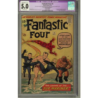 Fantastic Four #4 CGC 5.0 Slight/Mod. (C-2) Restoration (OW) *1362213001*