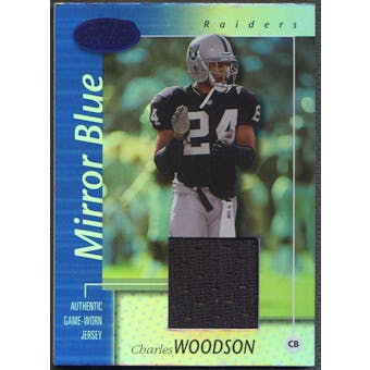 2002 Leaf Certified #65 Charles Woodson Mirror Blue Materials Jersey #01/50