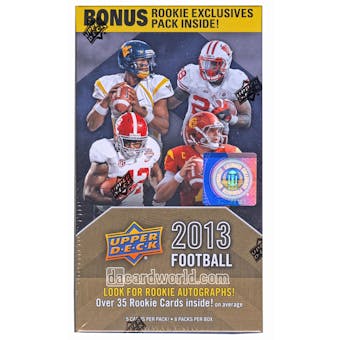 2013 Upper Deck Football 8-Pack Box (1 Bonus Rookie Exclusives Pack & 1 RG3 College Heroes Insert Per Box)!