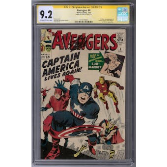 Avengers #4 CGC 9.2 (OW-W) Signature Series (Lee) *1415159007*