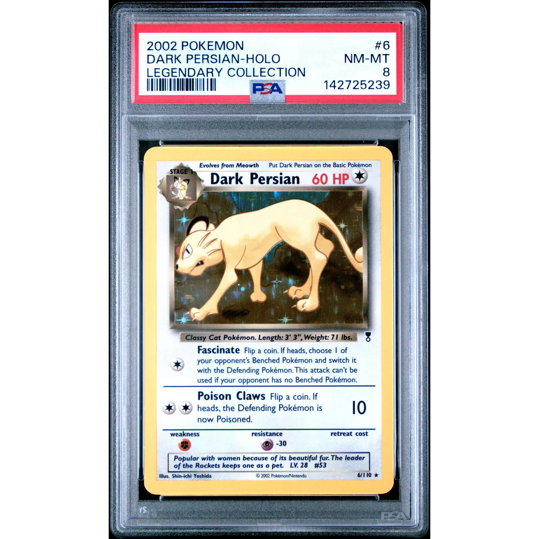 pokemon card dark persian 2000 ROCKET 1ST EDITION PSA 8 Sneak City If heads Pokemon 1st Edition Dark Persian