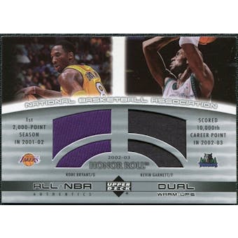 2002/03 Upper Deck Honor Roll Dual Warm-ups #KBKG Kobe Bryant Kevin Garnett