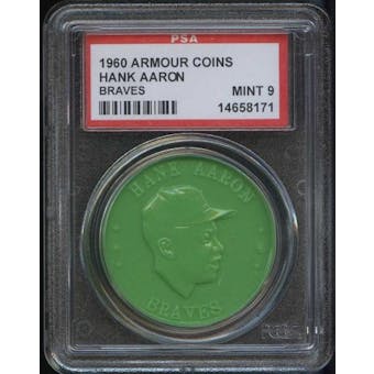 1960 Armour Coin Hank Aaron (Braves) Green PSA 9 (MINT) *8171