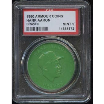 1960 Armour Coin Hank Aaron (Braves) Green PSA 9 (MINT) *8172
