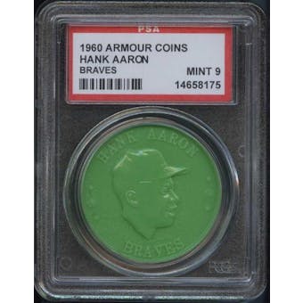 1960 Armour Coin Hank Aaron (Braves) Green PSA 9 (MINT) *8175