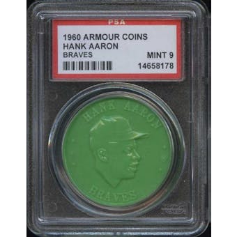 1960 Armour Coin Hank Aaron (Braves) Green PSA 9 (MINT) *8178