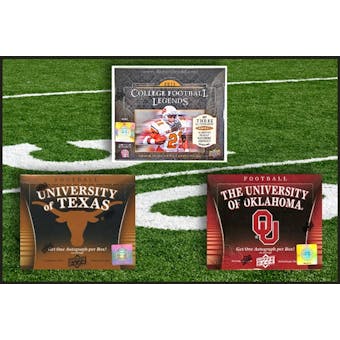 COMBO DEAL - 2011 UD NCAA Football Hobby Boxes #1 (College Legends, Oklahoma, Texas)