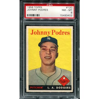1958 Topps Baseball #120 Johnny Podres PSA 8 (NM-MT) *3402
