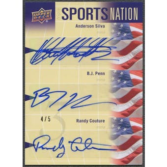2011 Upper Deck World of Sports #SNSPC Randy Couture Anderson Silva BJ Penn Sports Nation Auto #4/5