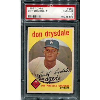 1959 Topps Baseball #387 Don Drysdale PSA 8 (NM-MT) *5806