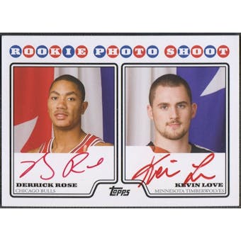 2008/09 Topps #RPDRL Derrick Rose & Kevin Love Rookie Photo Shoot Dual Red Auto