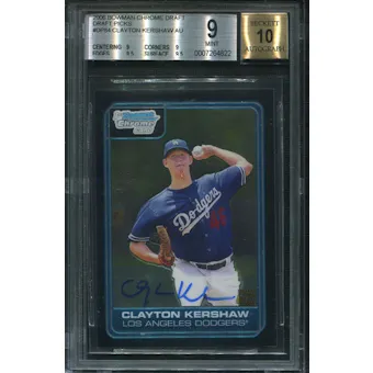 2006 Bowman Chrome Draft Draft Picks #84 Clayton Kershaw Auto RC BGS 9 Mint *4822