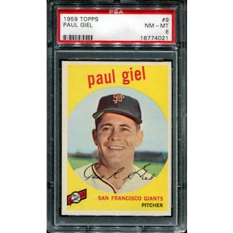 1959 Topps Baseball #9 Paul Giel PSA 8 (NM-MT) *4021
