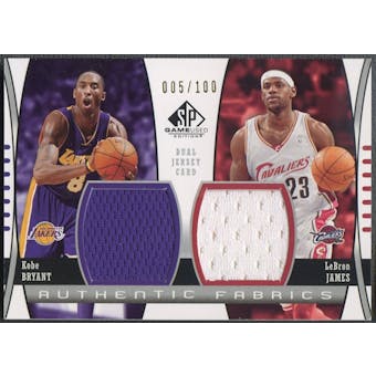 2004/05 SP Game Used #BJ Kobe Bryant & LeBron James Authentic Fabrics Dual Jersey #005/100